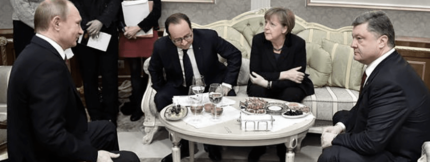 Putin, Hollande, Merkel y Poroshenko en una de las reuniones del Cuarteto de Normandía
