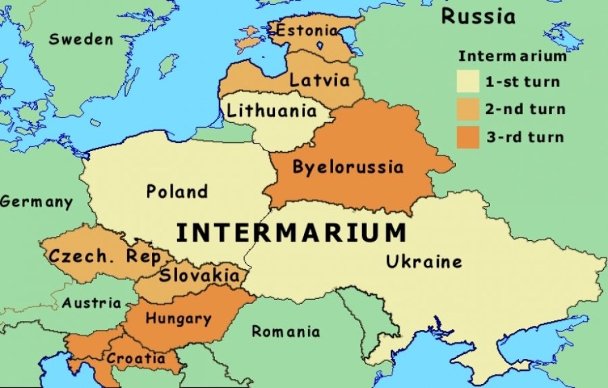 El proyecto por etapas de ampliación de Intermarium según QHA.com.ua, con alguna variación respecto a lo señalado por Kravchenko.